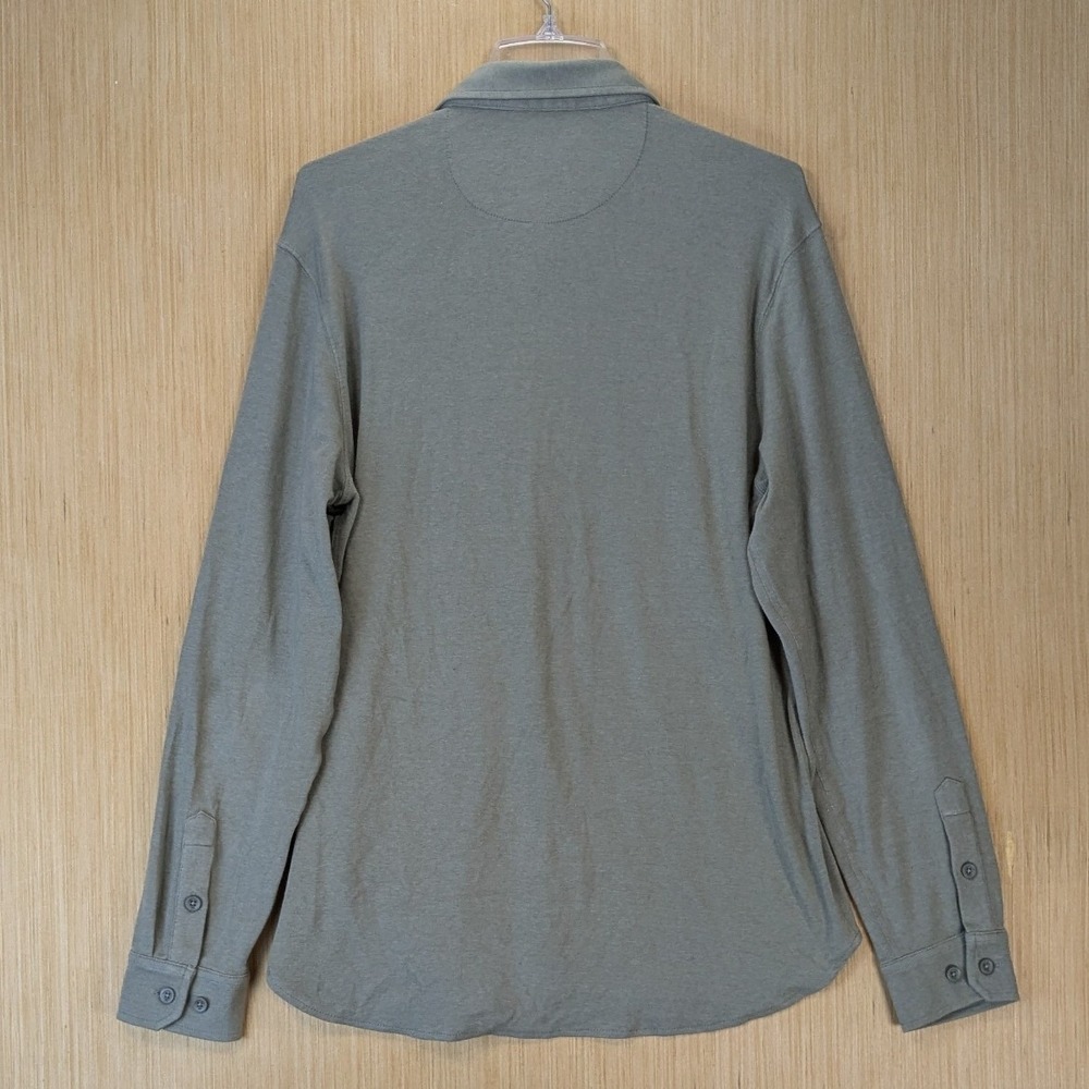 The Normal Brand Mens Large Olive Green Jersey Long Sleeve Button Down Shirt - Picture 4 of 9